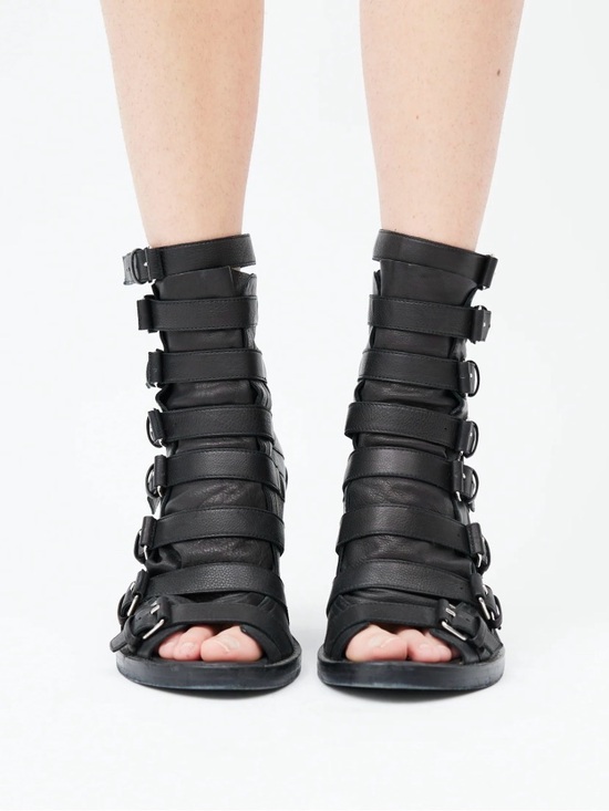 Ann Demeulemeester Shoes - Ann Demeulemeester Black Strappy Leather Peep Toe Boot 37/7 RARE Original design